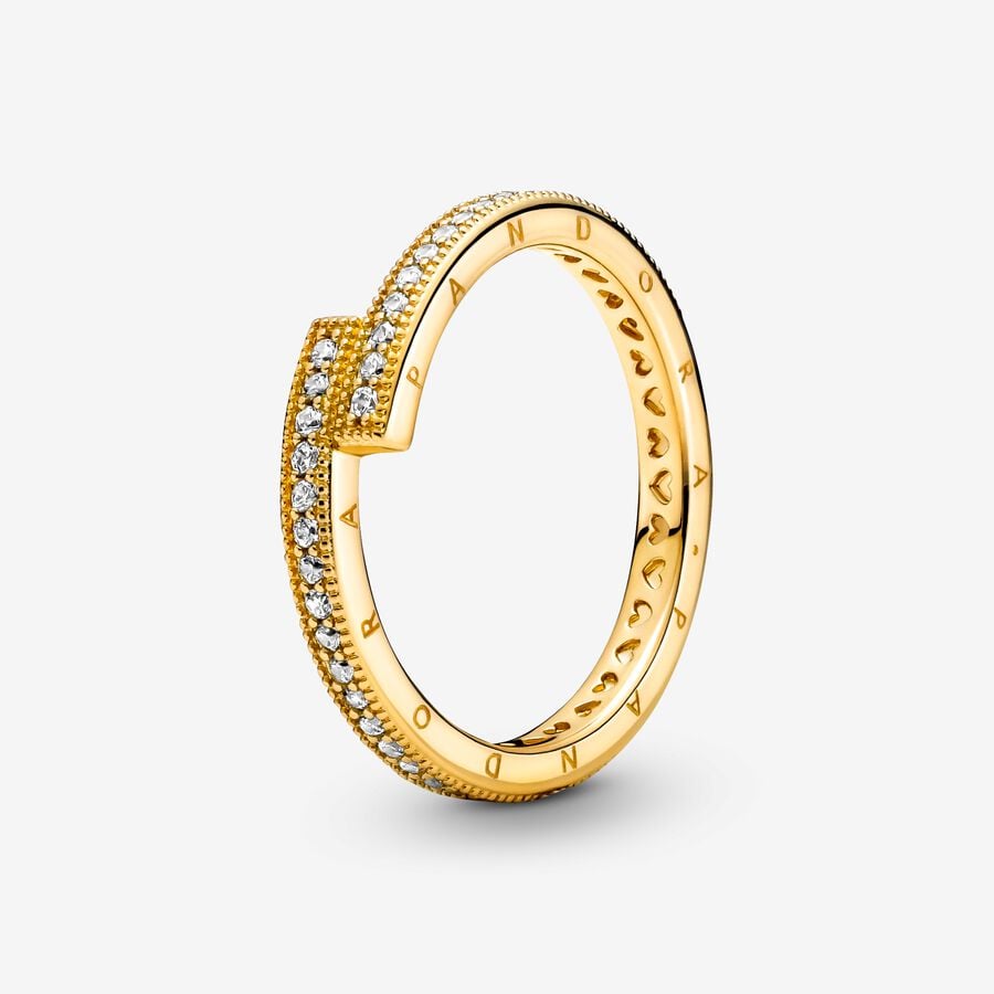 Pandora Shine Sparkling Logo Crossover Ring w Clear CZ
