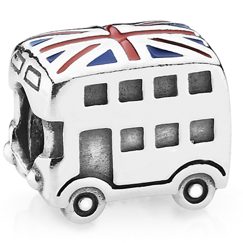 Silver Union Jack Bus Charm, Red & Blue Enamel