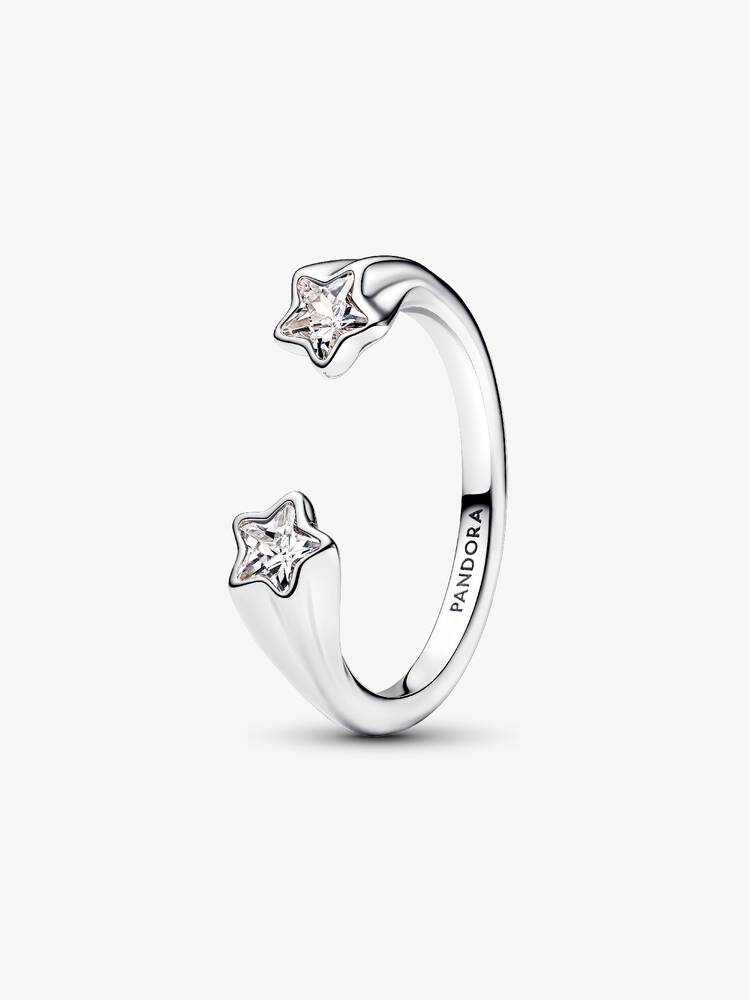 Shooting star sterling silver open ring with clear cubic zirconia