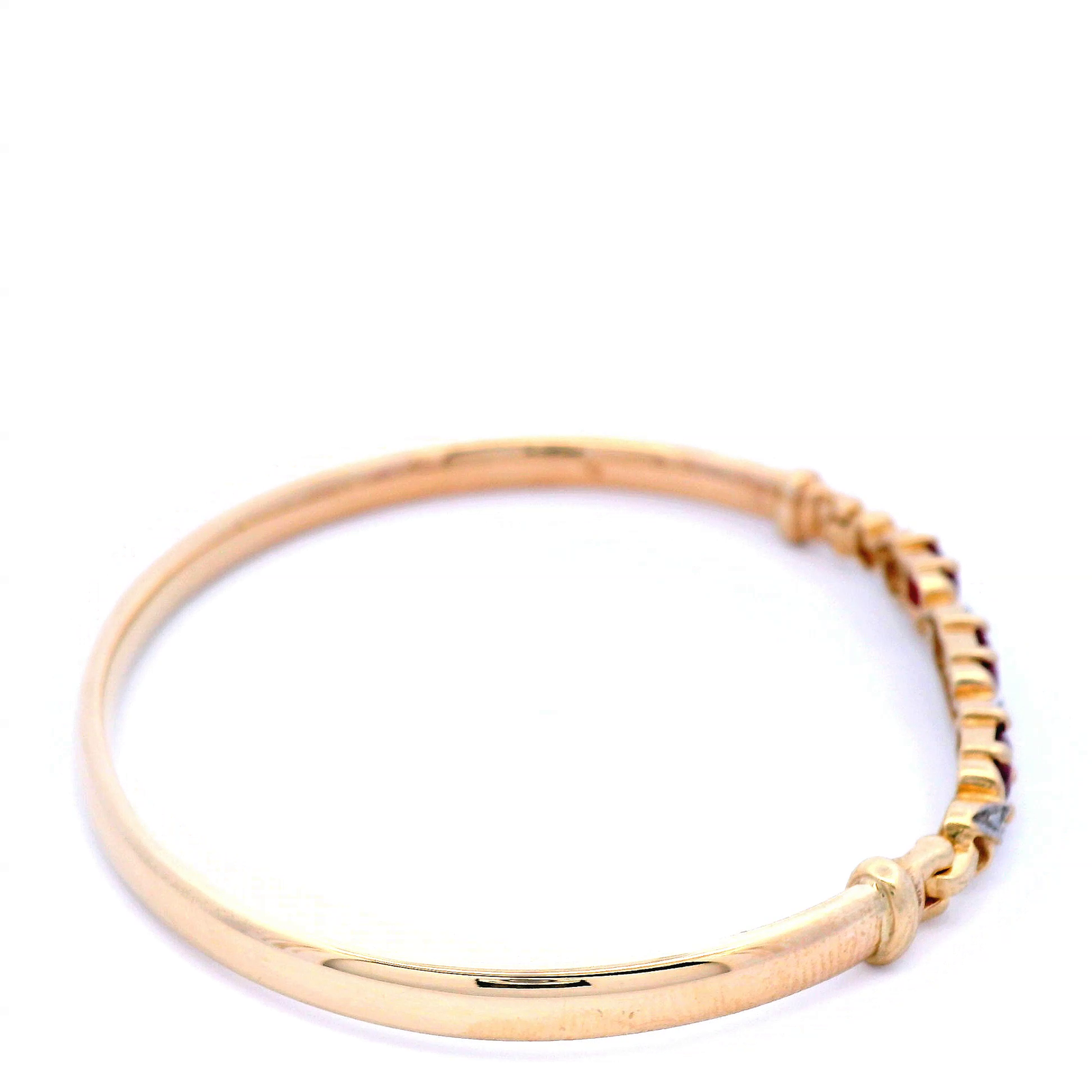 Ova Ruby and Marquise Diamond Bangle in Yellow Gold