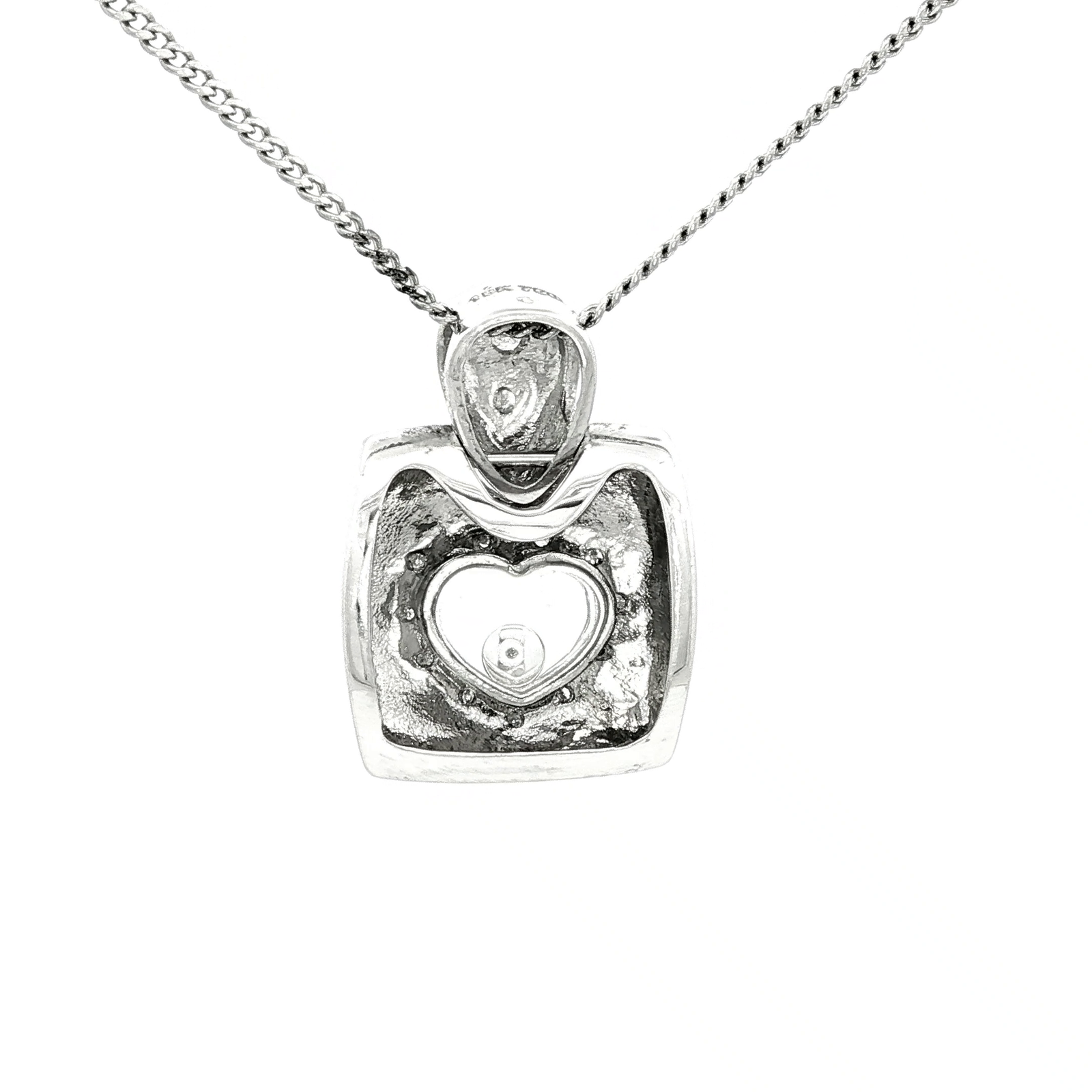 Square Single Diamond Heart Pendant in White Gold