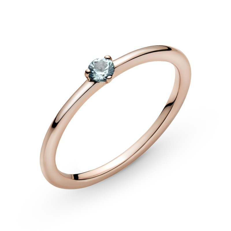 Pandora Rose Solitaire Ring w Light Blue Crystal