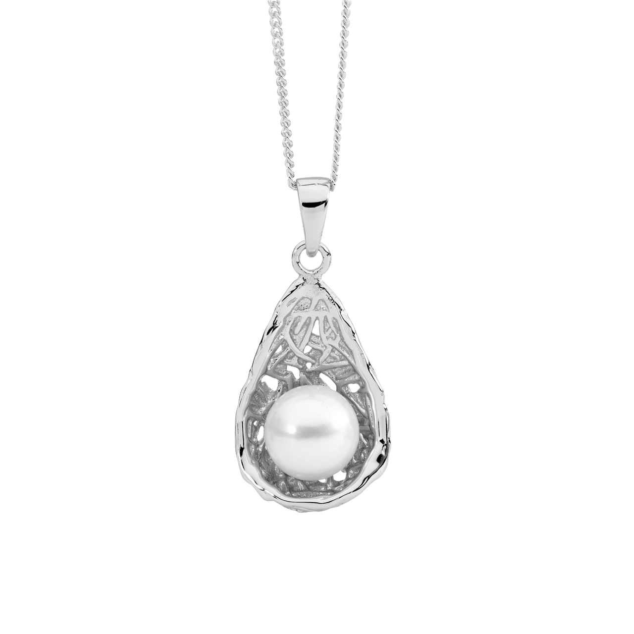 SS freshwater pearl in weave basket pendant