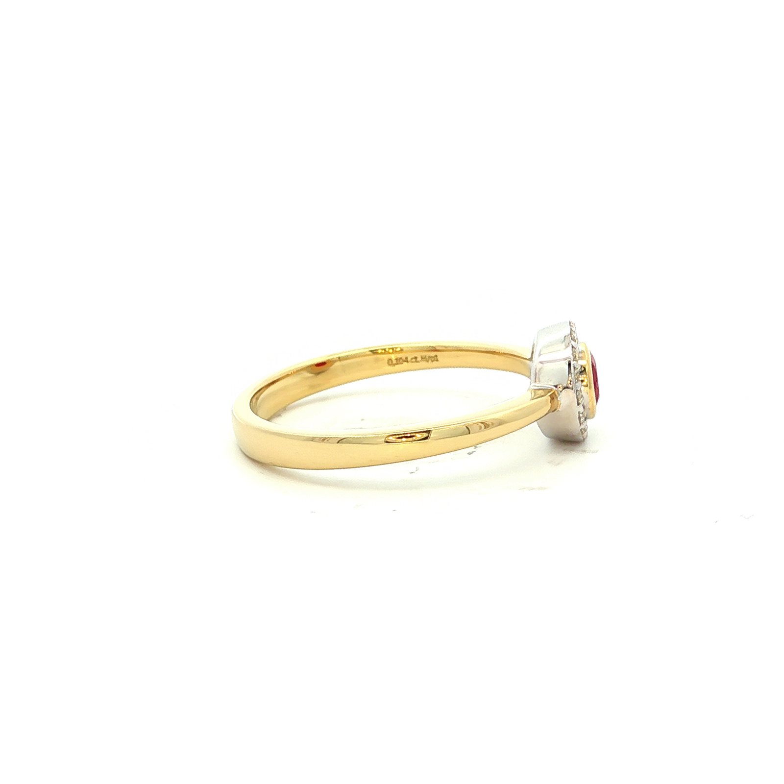 Ruby and Diamond Halo Ring in Yellow Gold