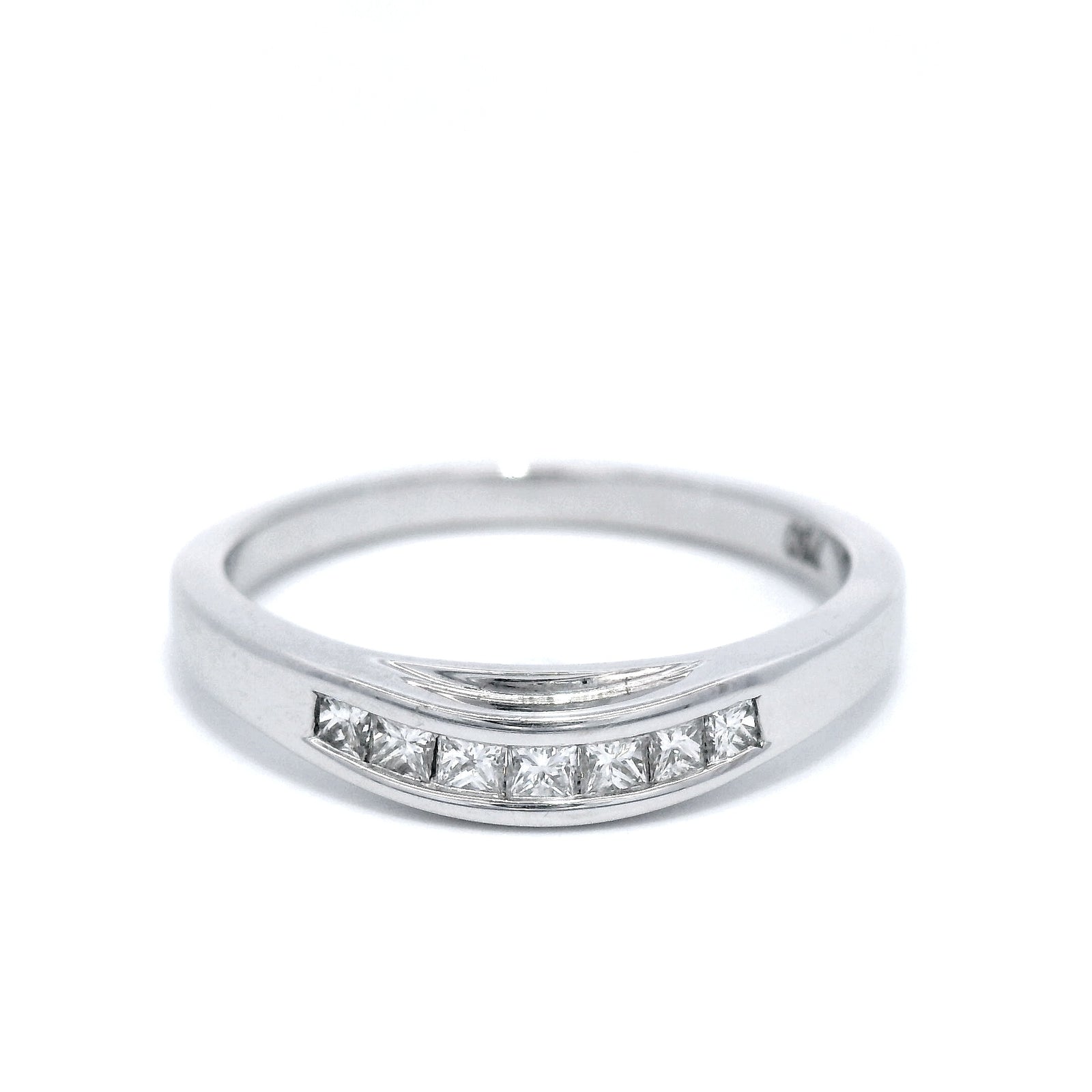 Diamond Princess Cut Channel Set Curved Eternity Ring in White Gold