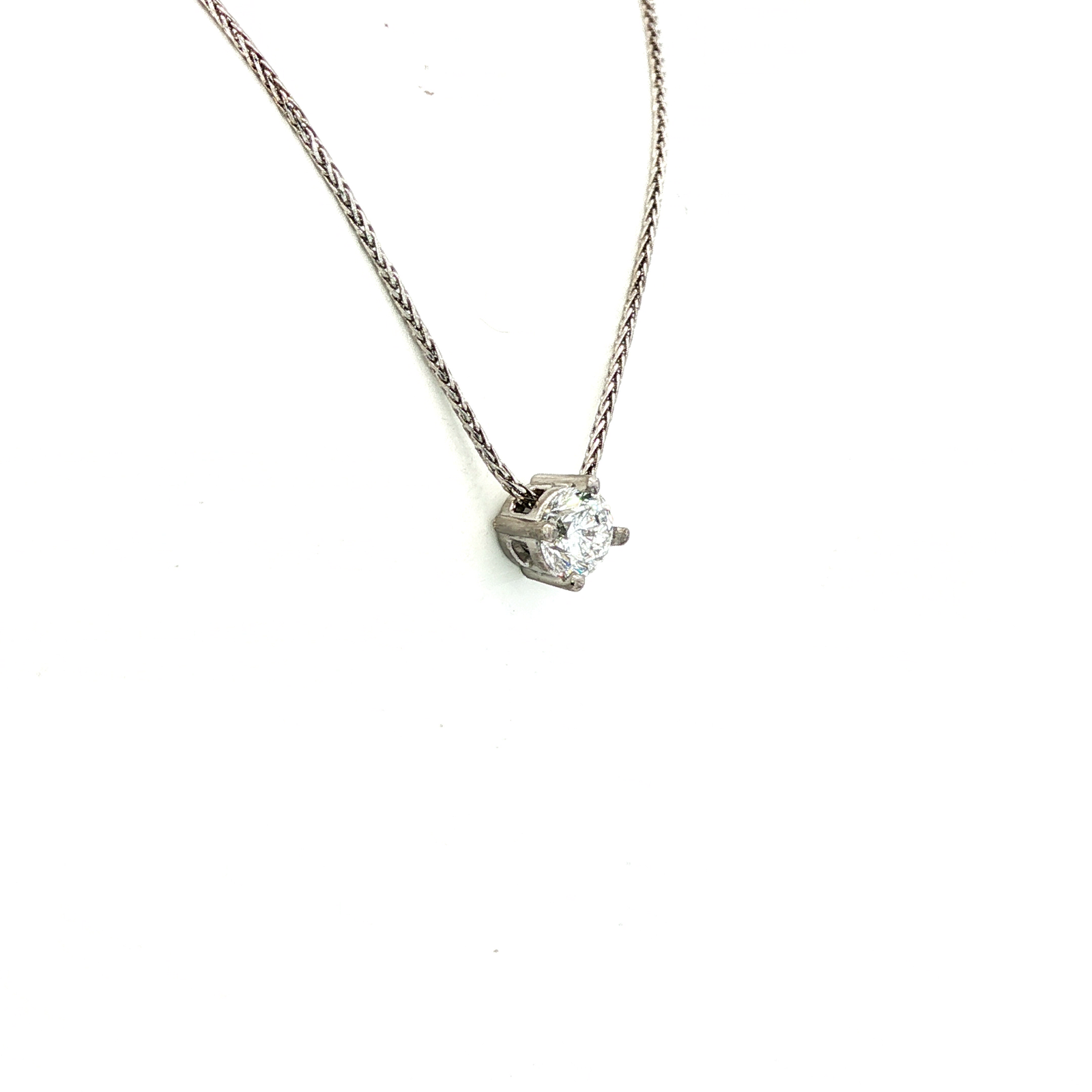 Lab Grown Diamond Slider Pendant on White Gold Wheat Chain.
