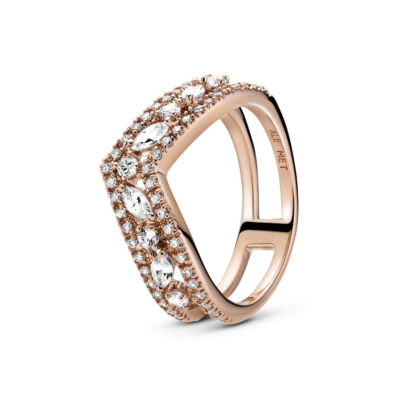 Pandora Rose Sparkling Marquise Double Wishbone Ring w CZ