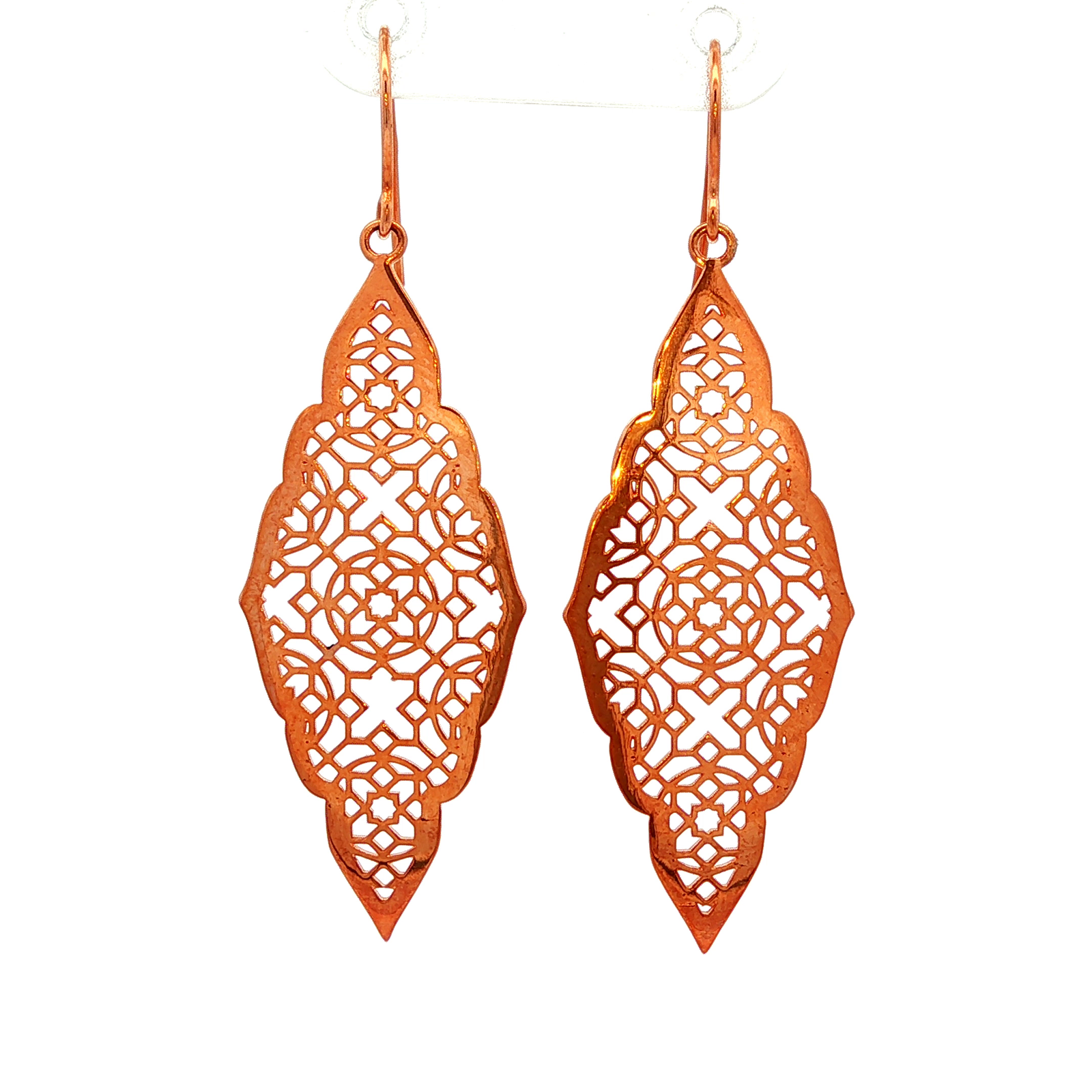 Filigree Flat Drop Earrings in Rose Gold