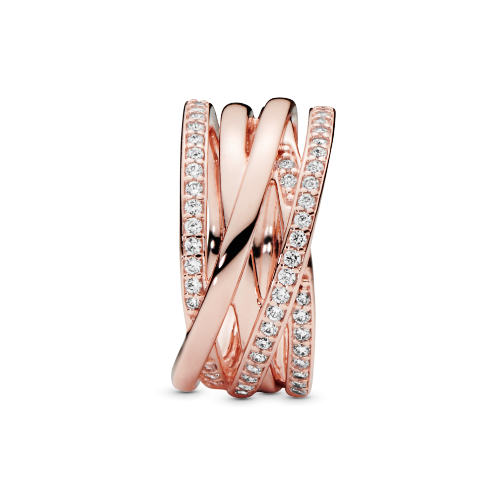 Entwined Strands Wide Silver Ring w CZ