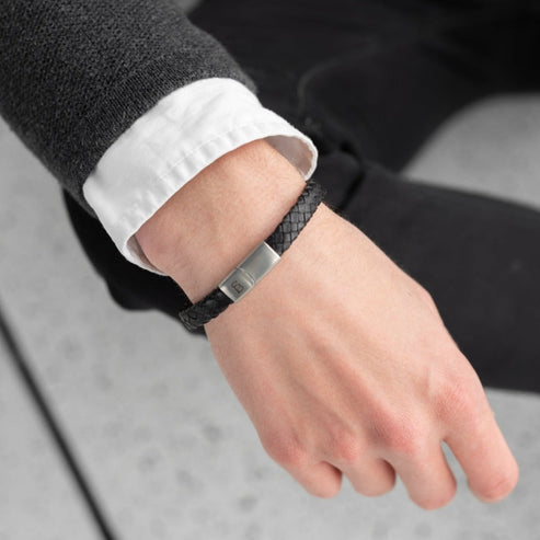 Riley - Black - Leather Box Braided Bracelet