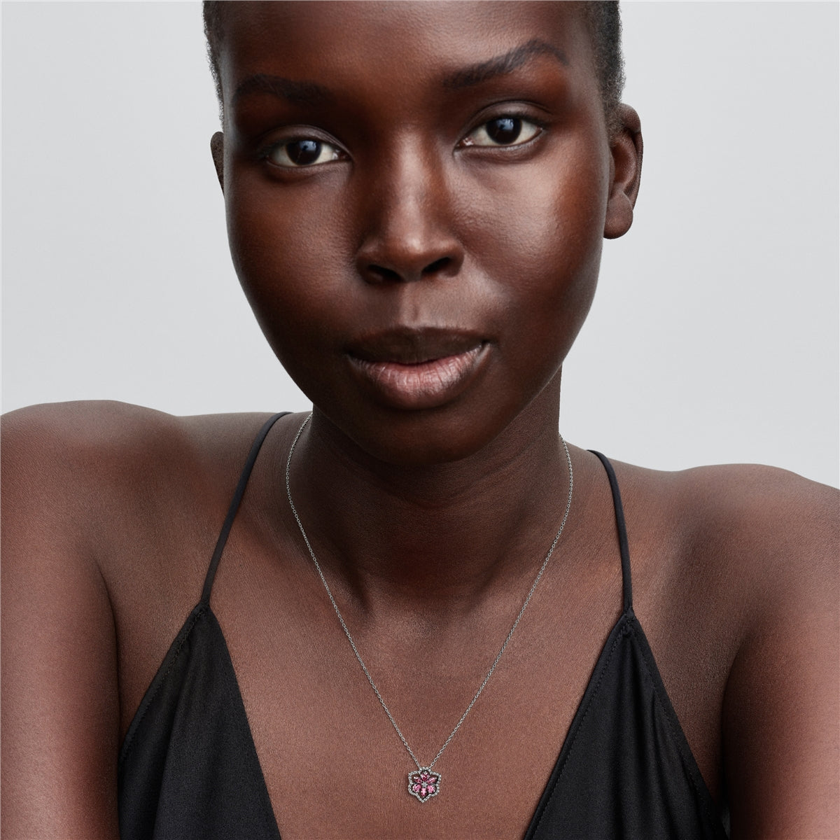 Pandora Silver Herbarium Sparkling Pink Flower Pendant Necklace