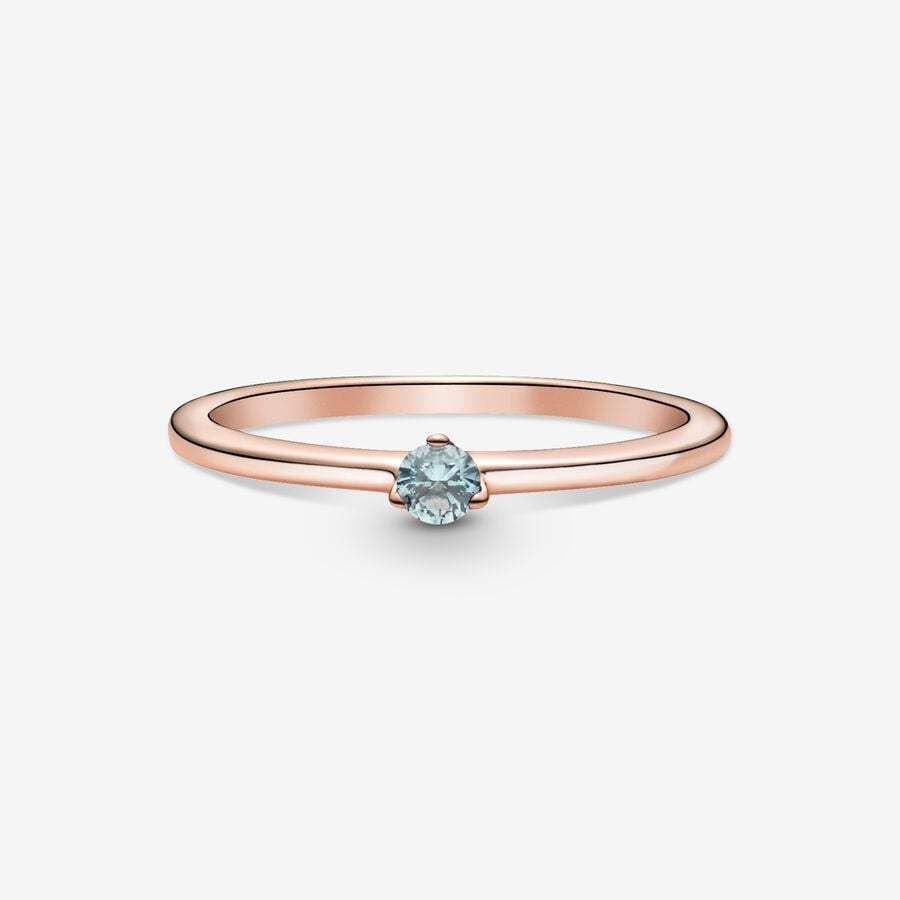 Pandora Rose Solitaire Ring w Light Blue Crystal