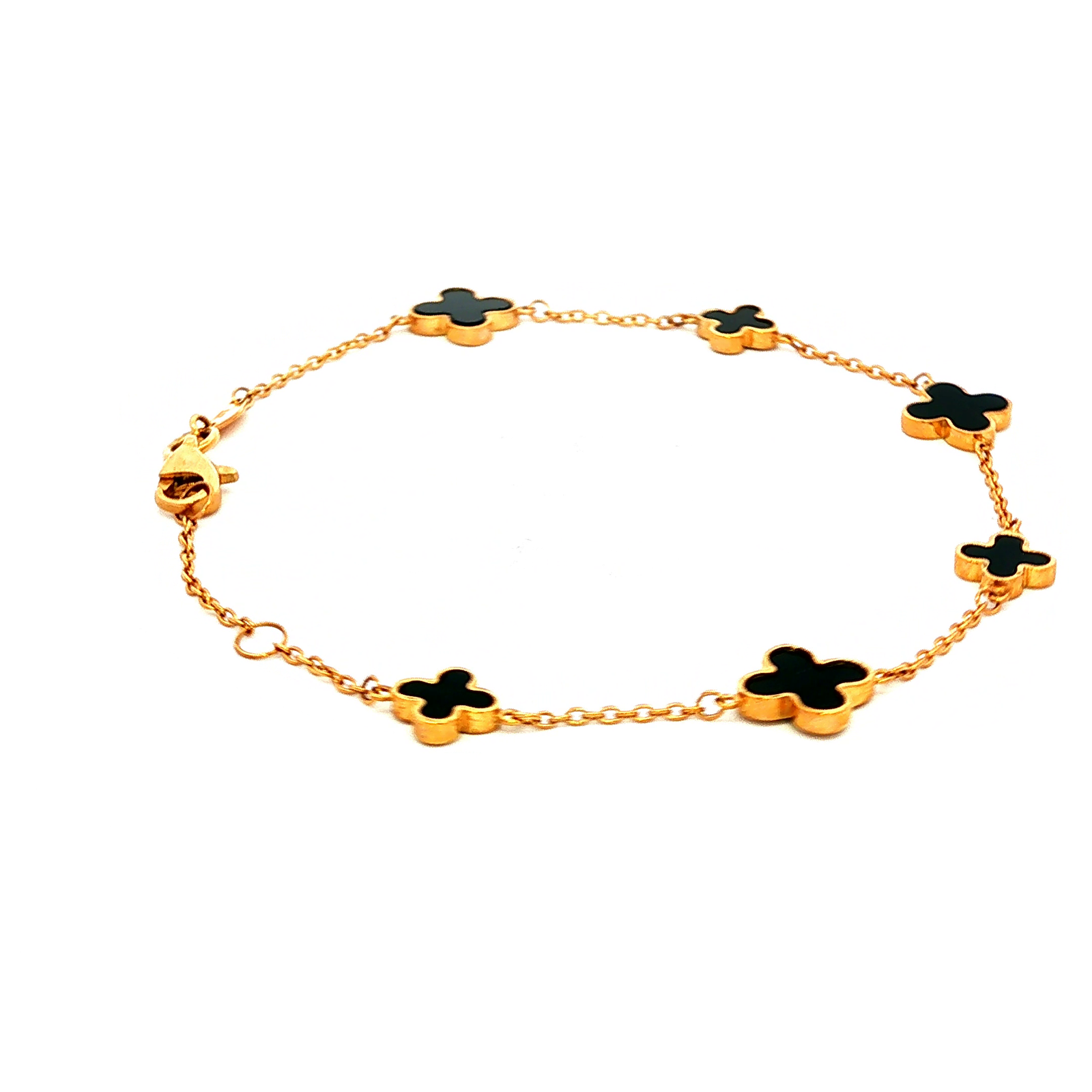 Black Enamel Clover Inspired Bracelet in Yellow Gold