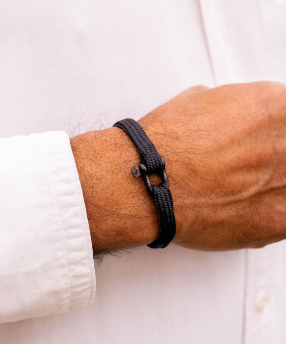 Pig & Hen "Vicious Vic" Men's Black Marine Rope Bracelet with Black Shackle - Medium