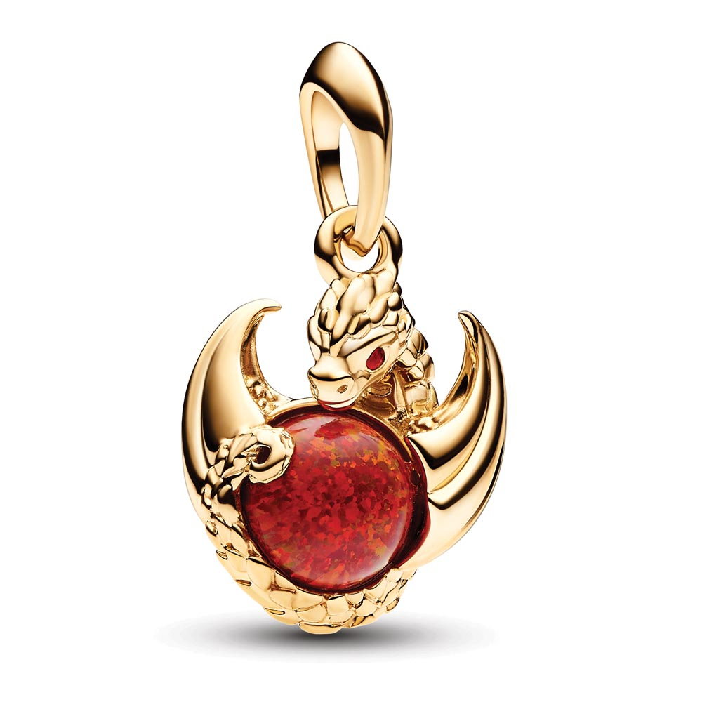 Project House Dragon Fire 14k gold-plated dangle with salsa red crystal and red lab-created opal
