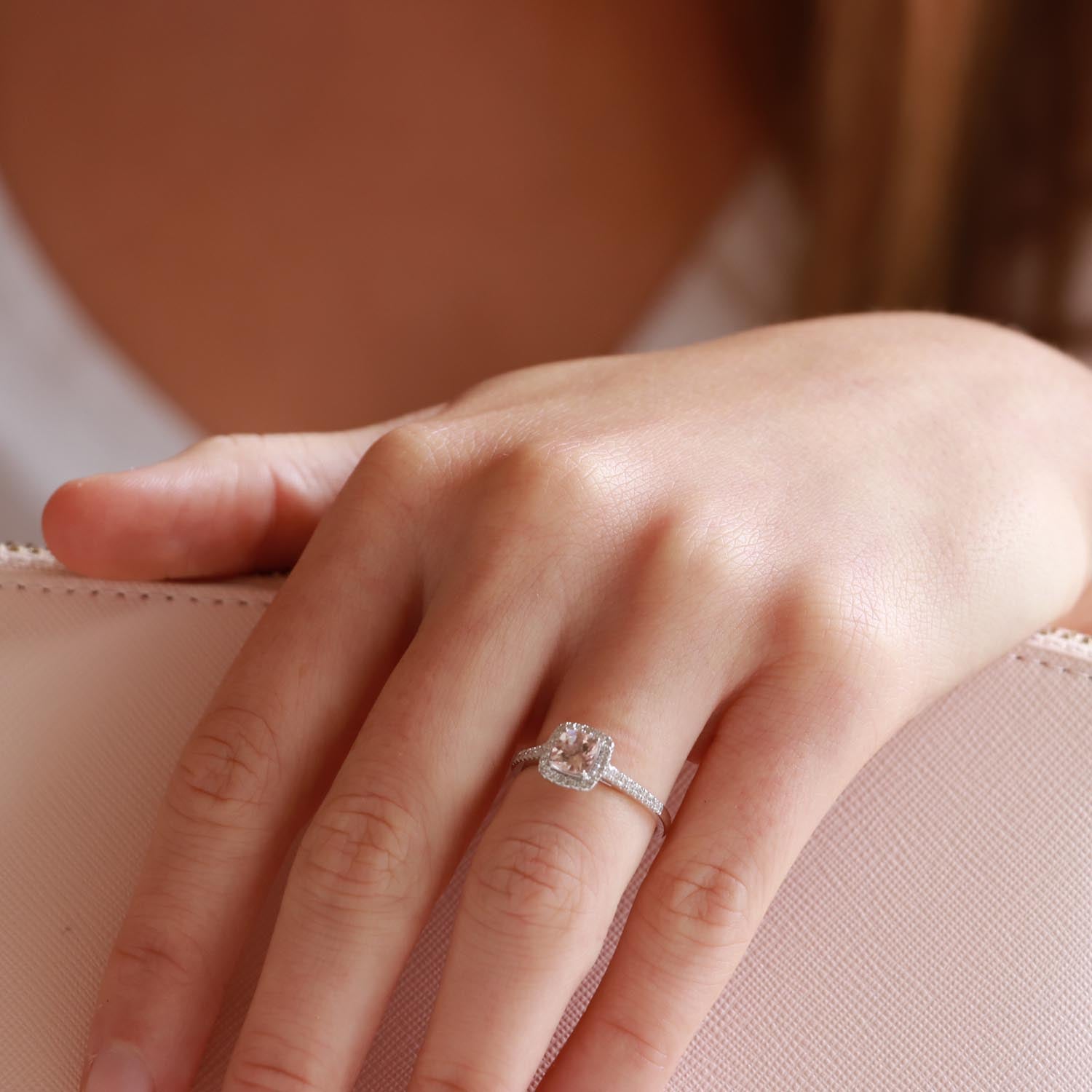 Morganite Ring With 0.15CT Diamonds In 9K White Gold