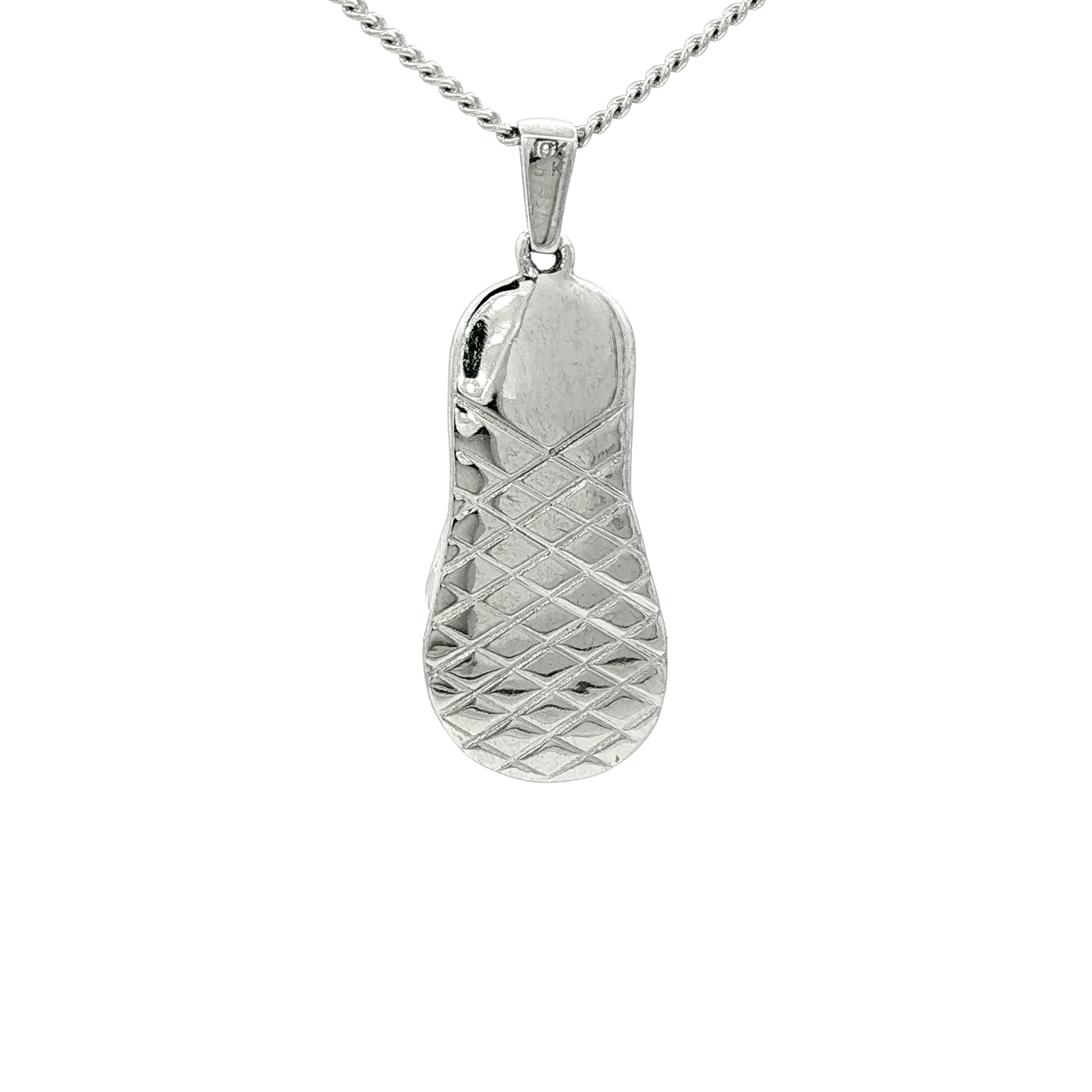 White Gold Over Silver Diamond Flip Flop Charm Necklace