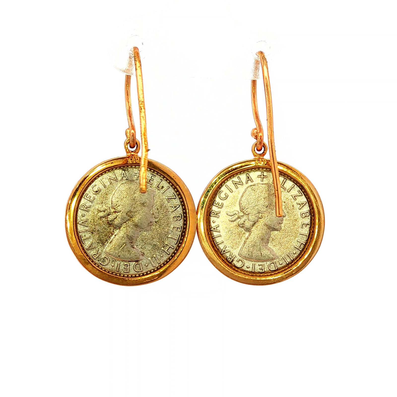 1954 Threepence Coin Earrings in Yellow Gold