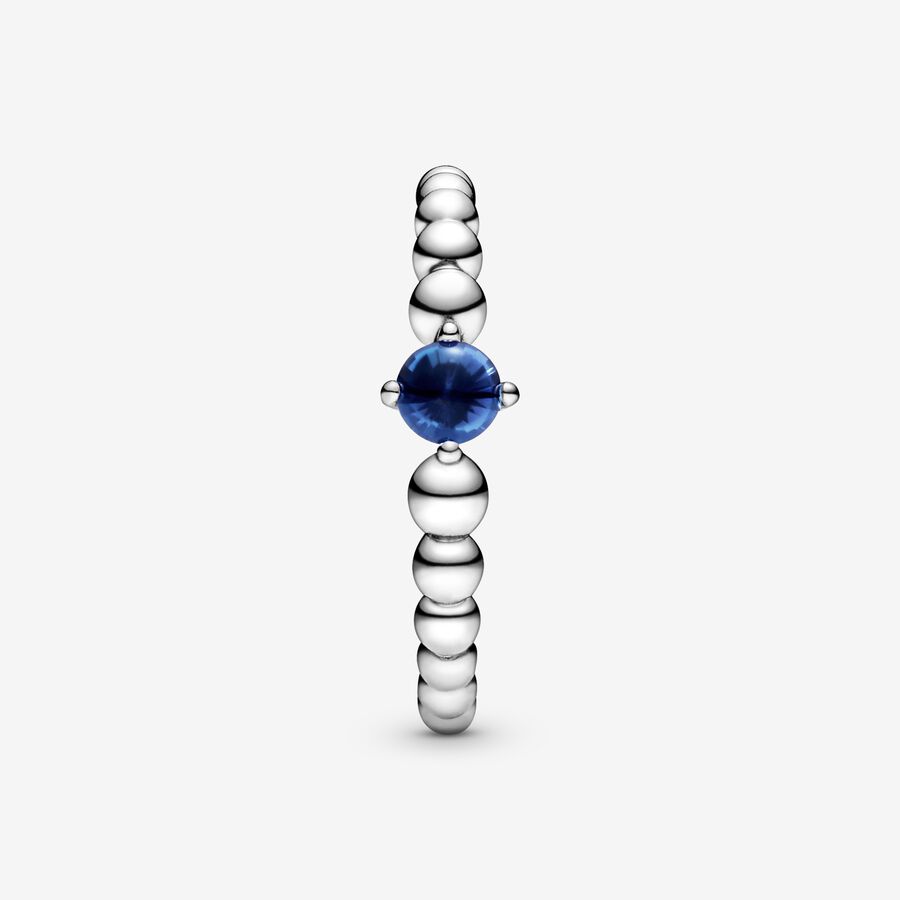 September Royal Blue Silver Ring with Man-Made Royal Blue Crystal