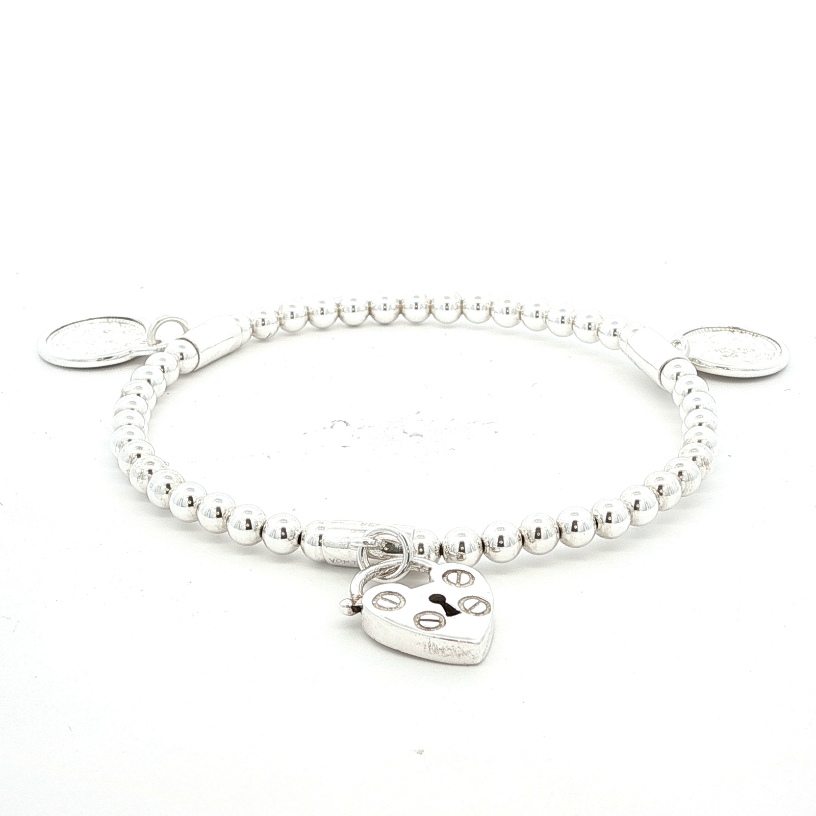 Sterling Silver Stretchy Ball Bracelet with Triple Tiny Tokens