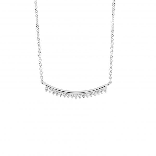 Ellani Sterling Silver Curved Bar with Cubic Zirconia Claw Set Necklace