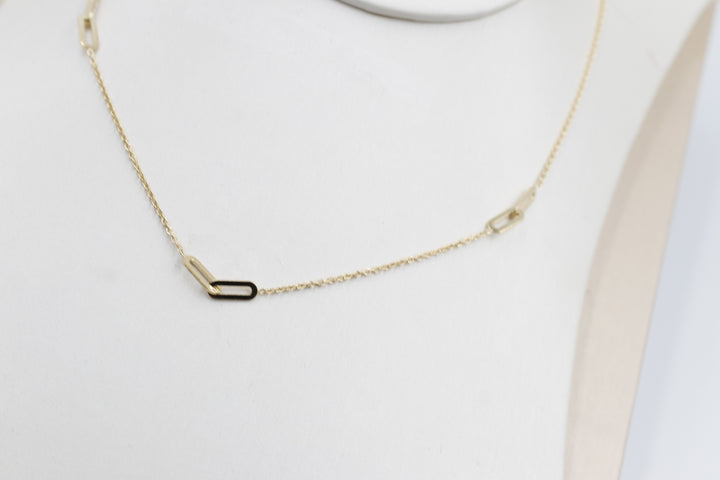 Trace Link with Paper Clip Links in Yellow Gold