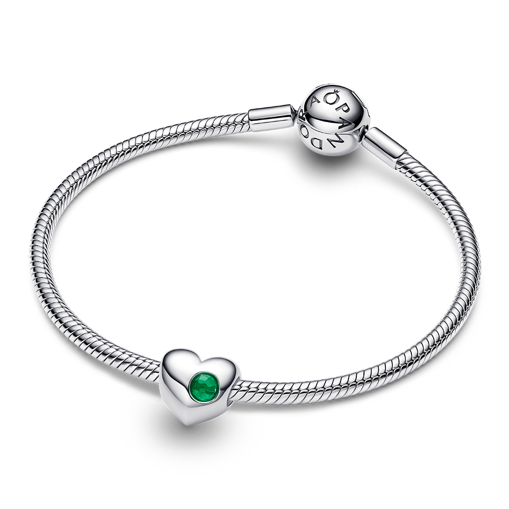 Pandora Engravable Green Stone Heart Charm