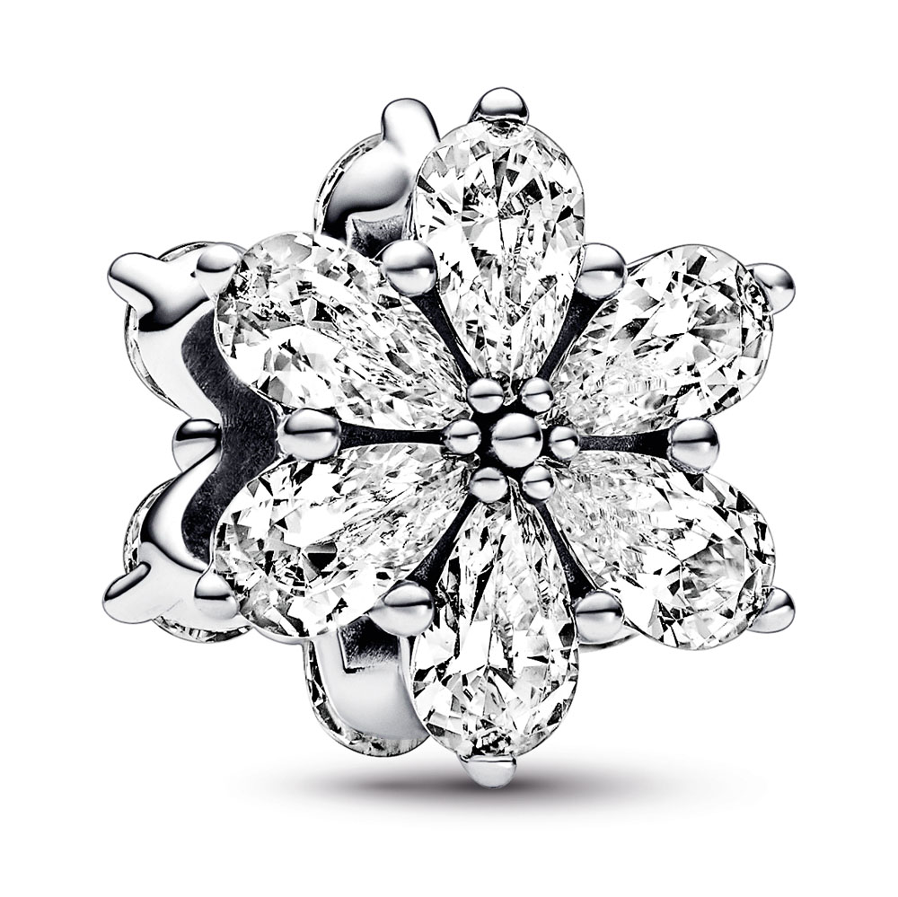 Herbarium cluster sterling silver charm with clear cubic zirconia