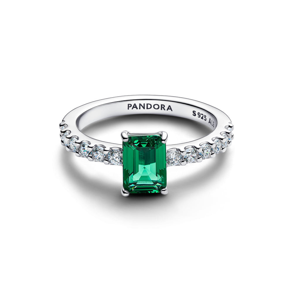 Pandora Rectangular Sparkling Green Halo Ring
