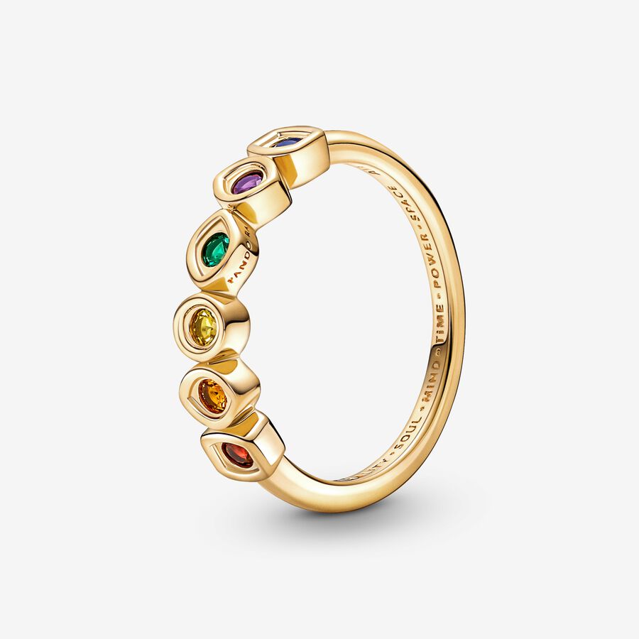 Marvel Infinity 14k gold-plated ring with royal green, royal blue, salsa red, royal purple, honey coloured and yellow crystal