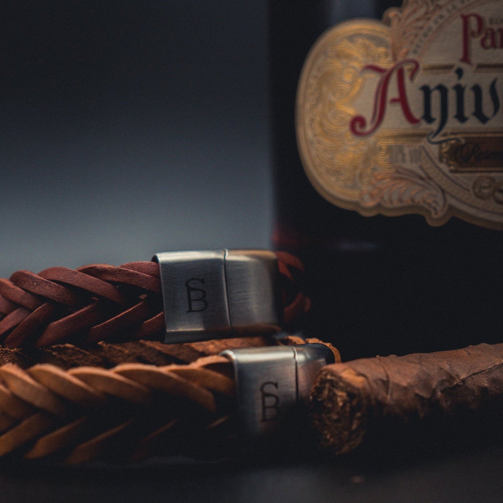 Preston - Cognac -15mm Sawtooth Braided Leather Cuff Bracelet