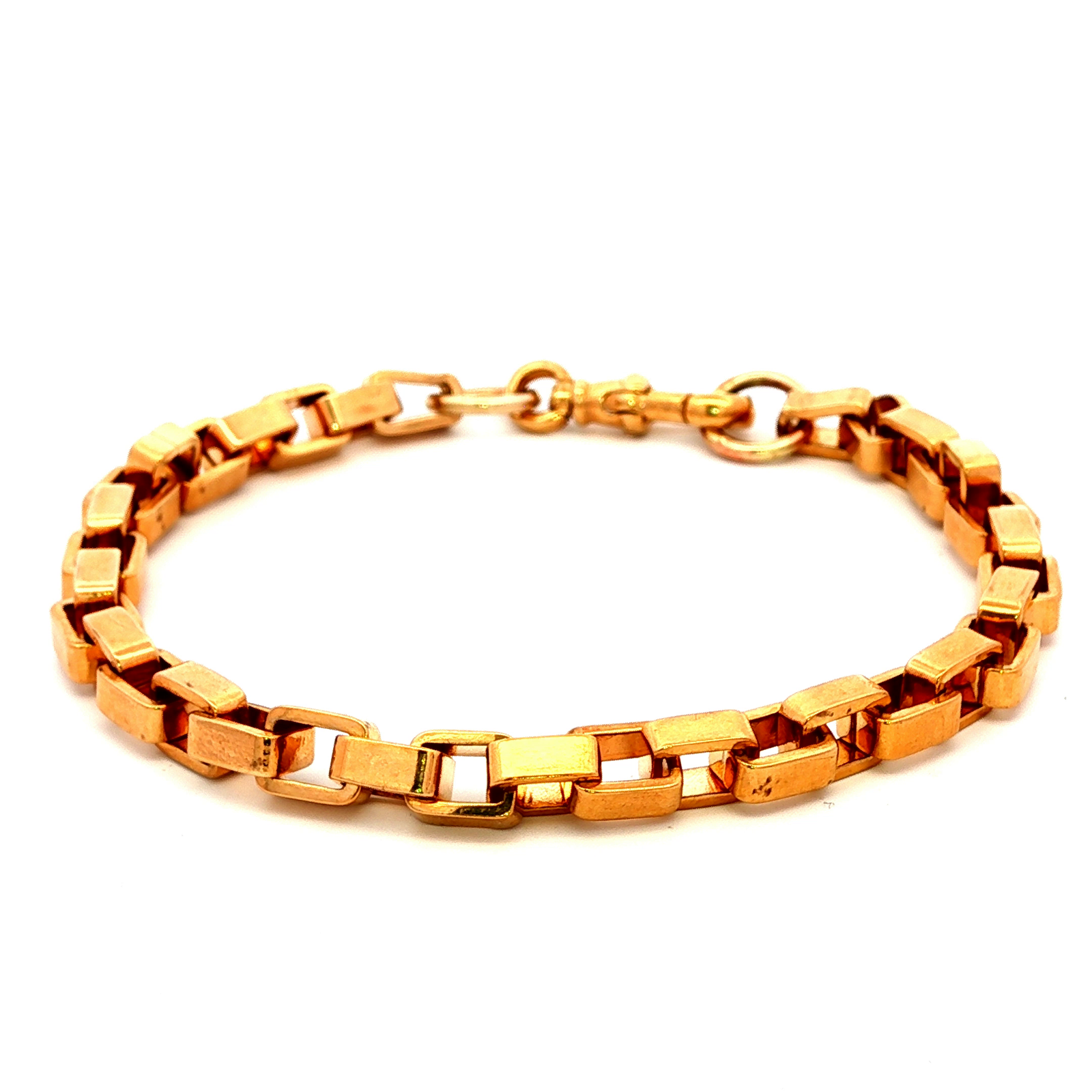 Square Plain Belcher Bracelet with Swivel in Yellow Gold