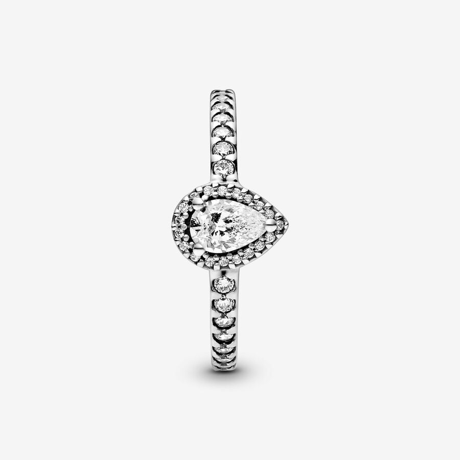 Radiant Teardrop Silver Ring w Clear CZ