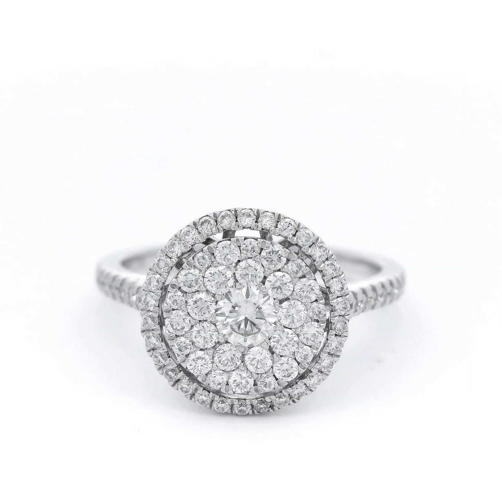Round Halo Diamond Ring set in 18 Carat White Gold