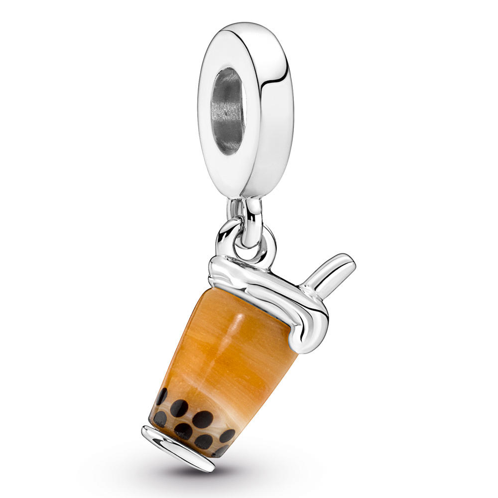 Bubble tea sterling silver dangle with brown and black Murano glass