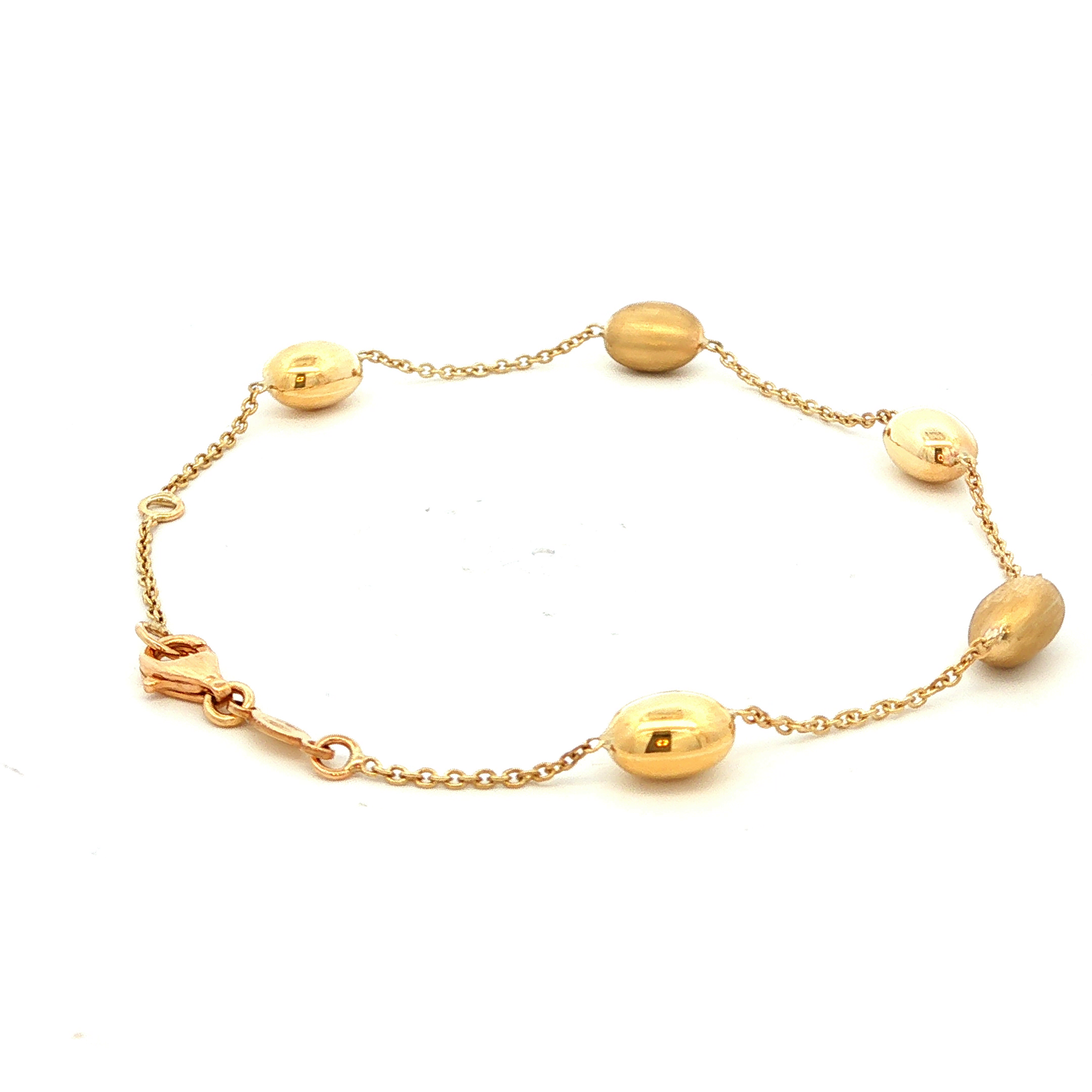 Oval Satin Shiny Spheres Bracelet in Yellow Gold