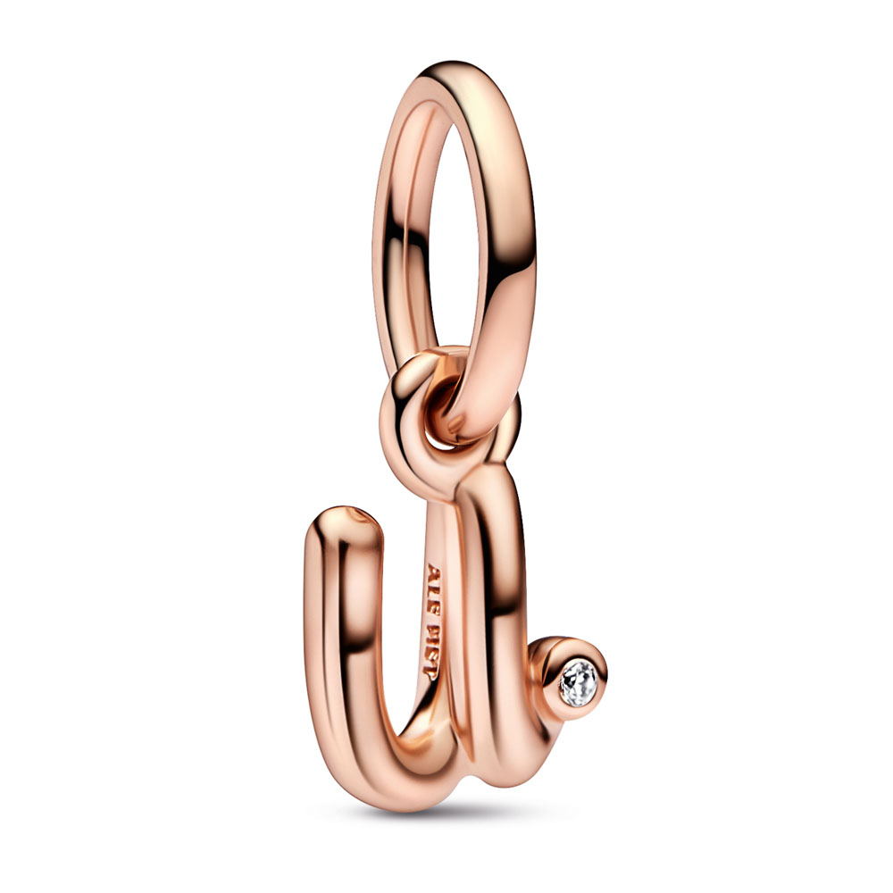 Letter u 14k rose gold-plated dangle with clear cubic zirconia