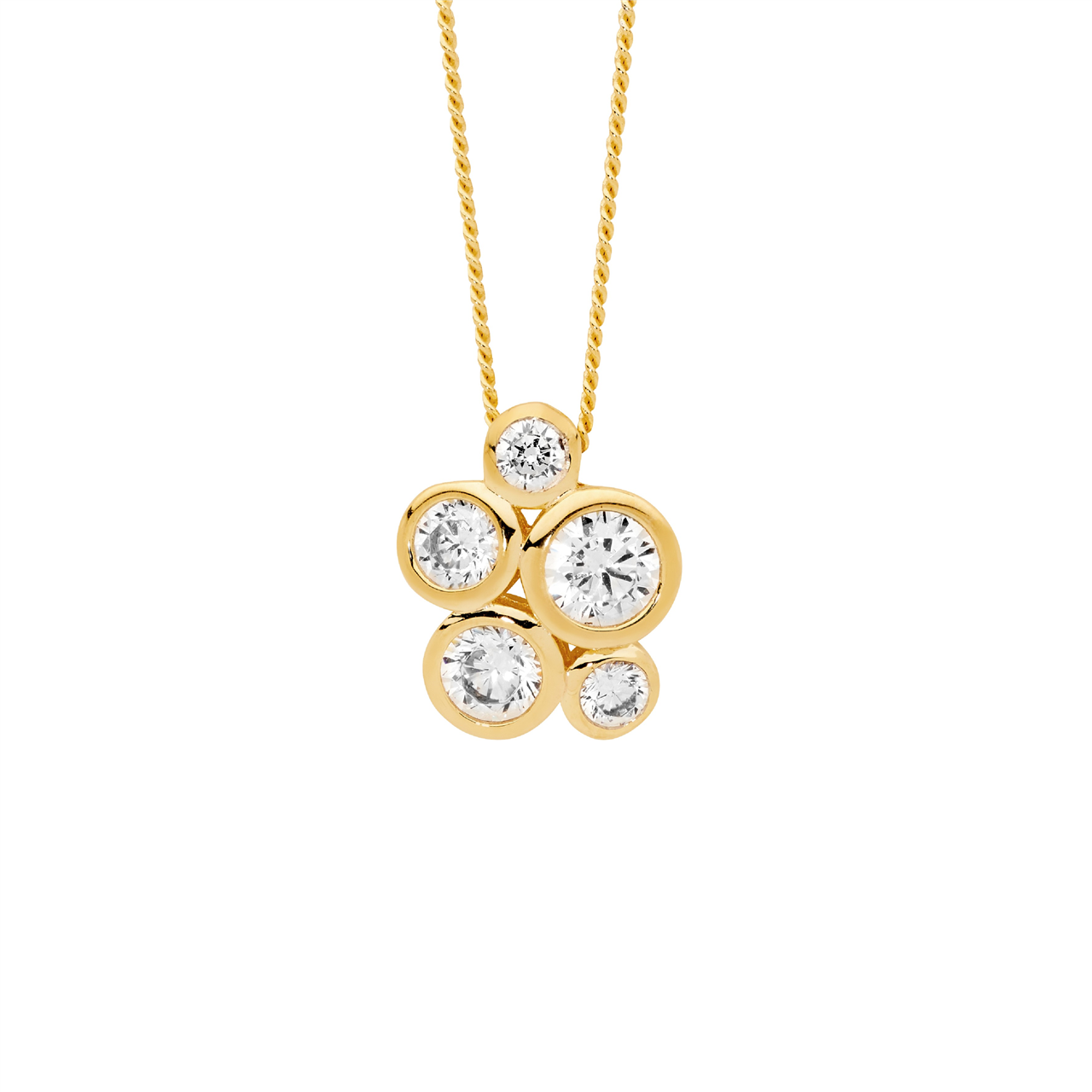 SS bezel set wh cz cluster pendant