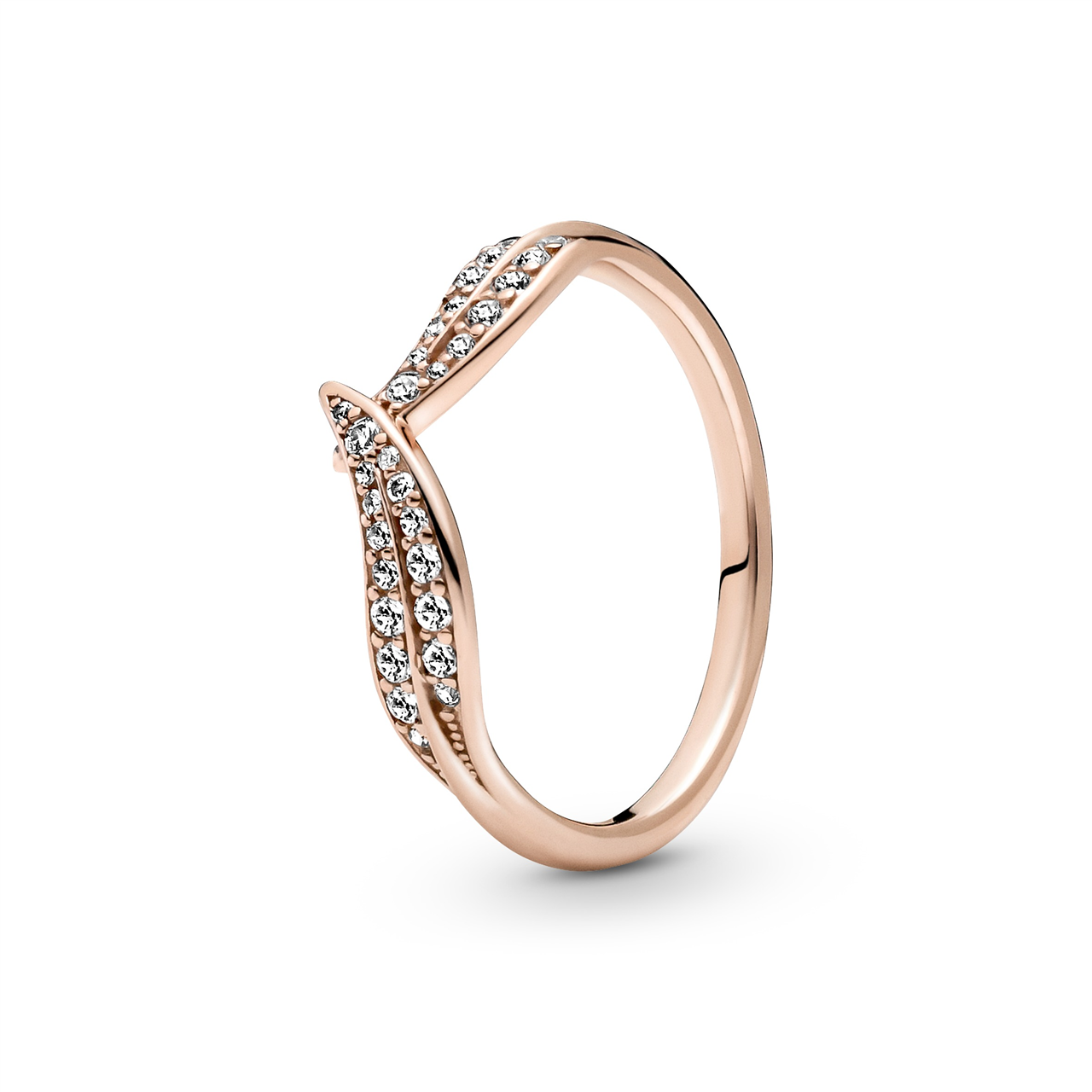 Pandora Rose Leaves Wishbone Ring w Clear CZ