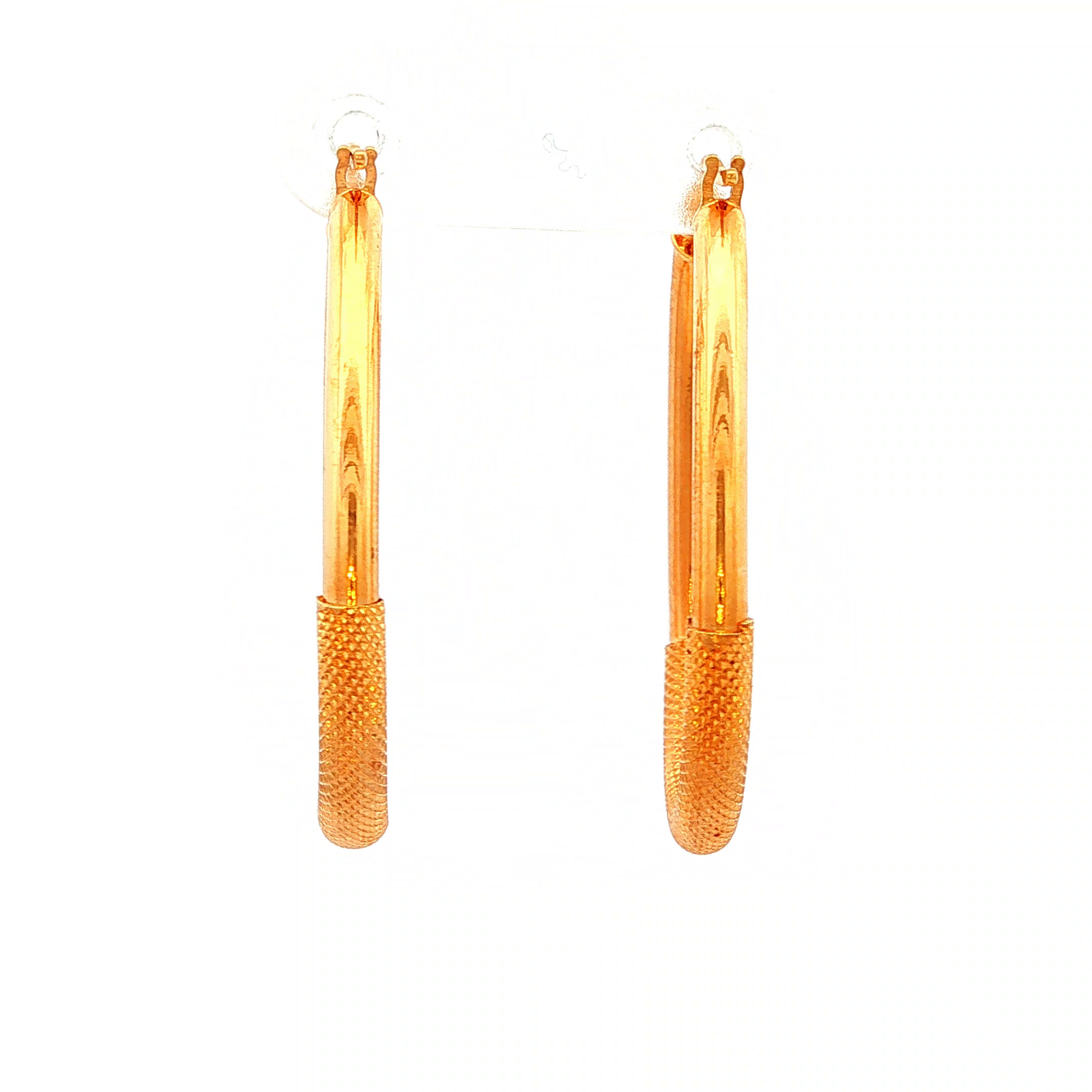 Tear Drop Hoop Earrings with Mesh Etching in Yellow Gold