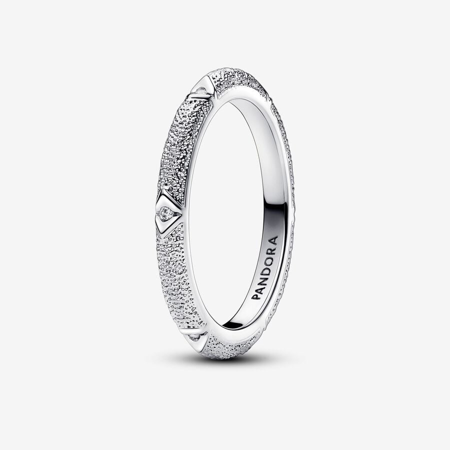 Texture sterling silver ring with clear cubic zirconia