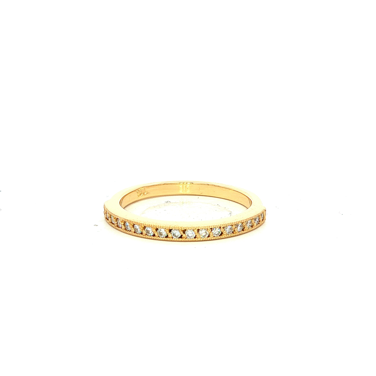 Diamond Channel Set Beaded Band Dress Ring in Yellow Gold