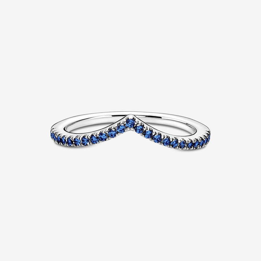 Wishbone sterling silver ring with stellar blue crystal