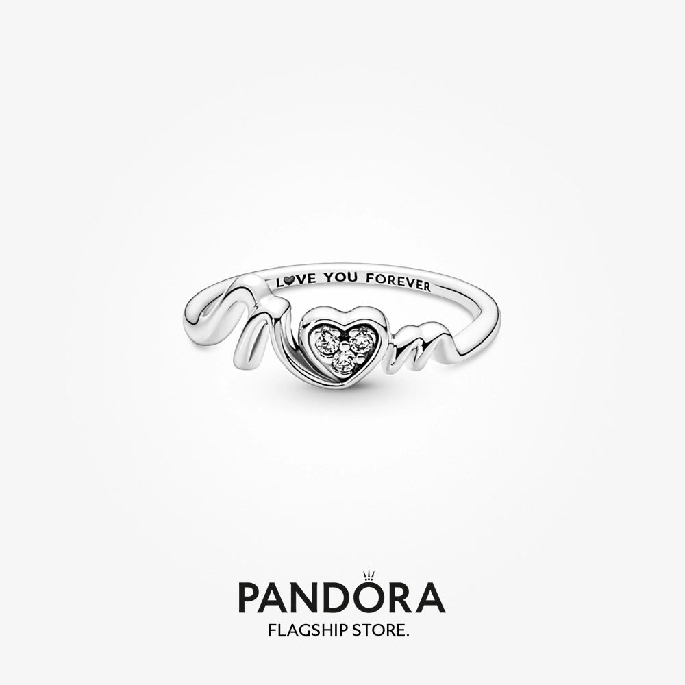 Mom sterling silver ring with clear cubic zirconia
