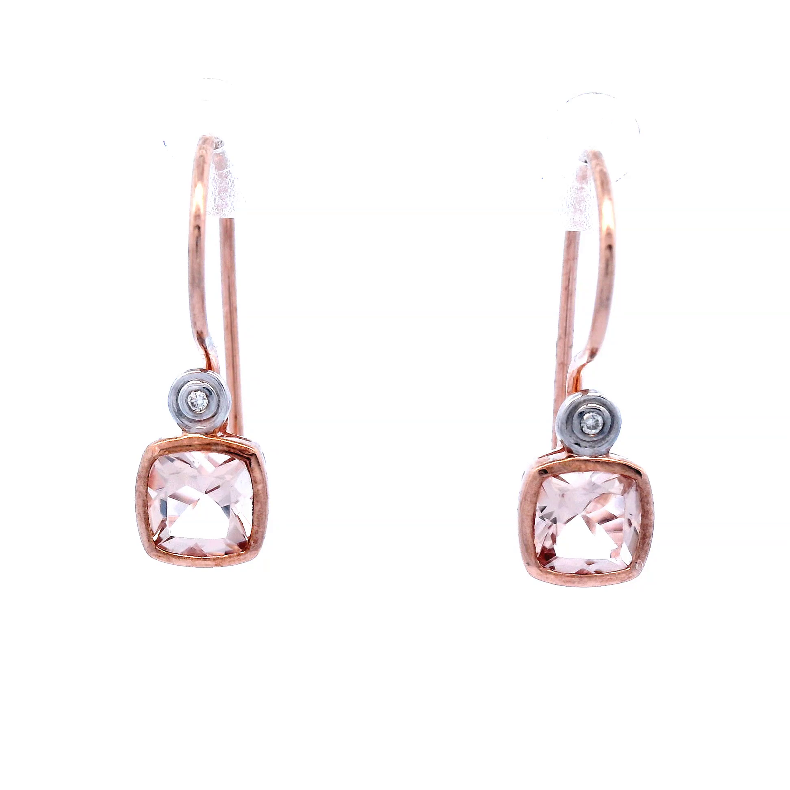 9ct Rose Gold Cushion Set Morganite and Diamond Earrings