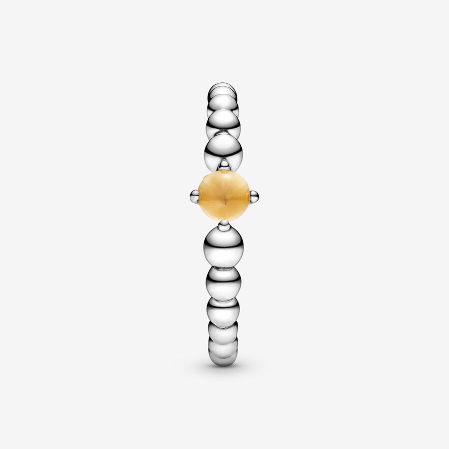 November Honey Coloured Silver Ring with Man-Made Honey Coloured Crystal