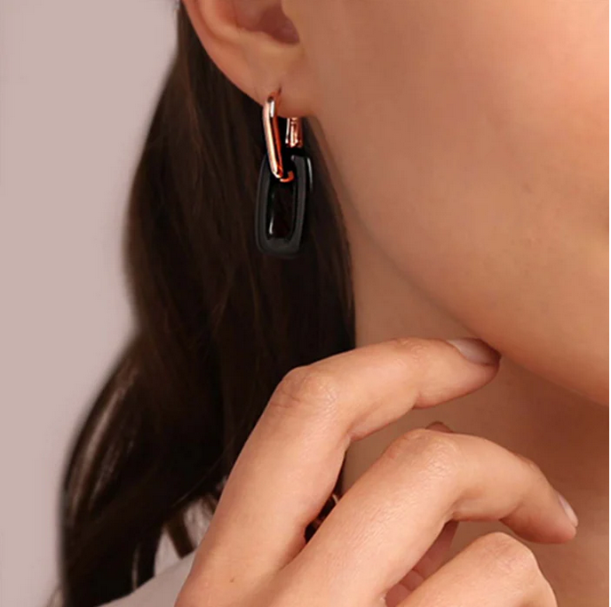 Bronzallure Variegata Green Agate Link Earrings