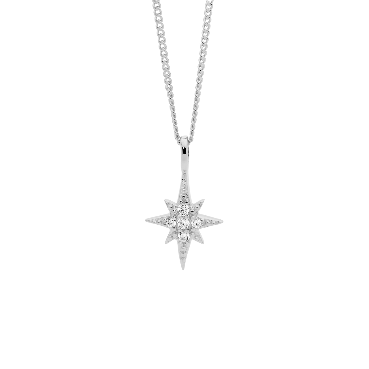 Ellani Sterling Silver Star Pendant With Cubic Zirconias