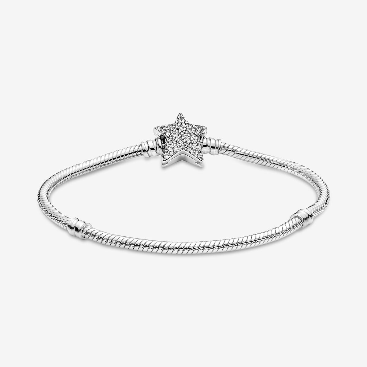 Snake chain sterling silver bracelet with star clasp and clear cubic zirconia