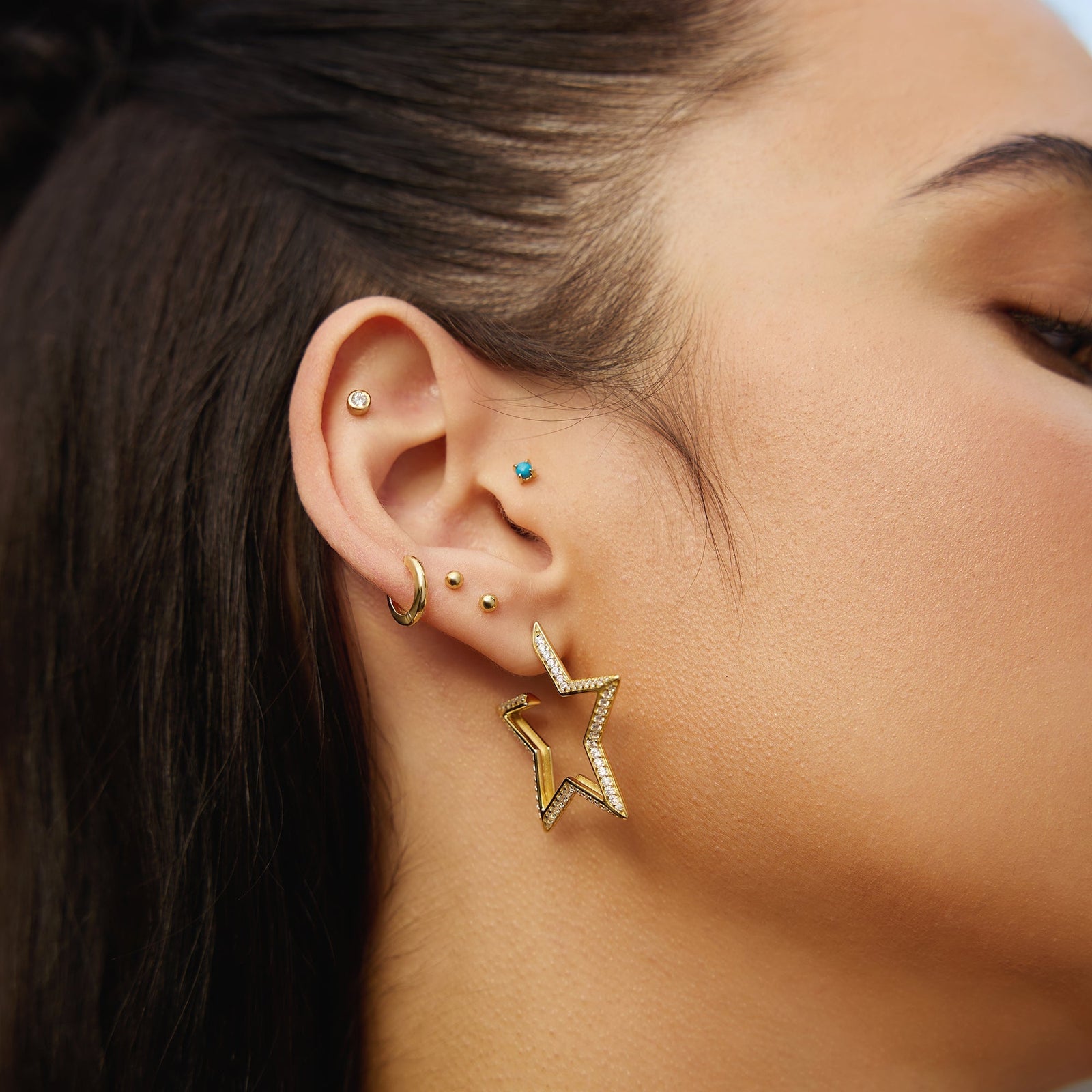 Ania Haie Gold Large Star-Shaped Pave Hoop Earrings